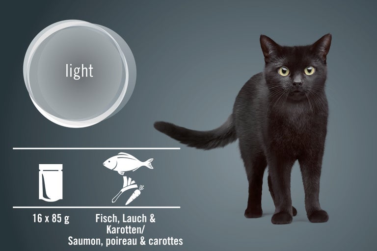 Aliment pour chat au poisson, poireau et carottes, 16 fois 85 grammes