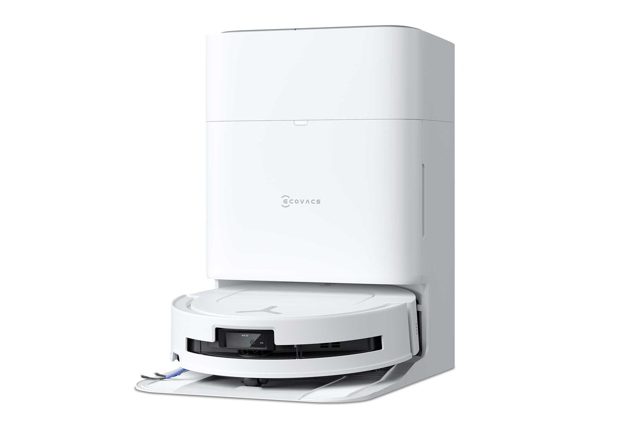 Aspirateur robot Ecovacs avec station tout-en-un pour le chargement et la vidange automatiques.