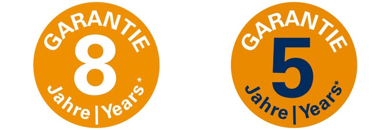 Symbole pour huit ans de garantie et symbole pour cinq ans de garantie