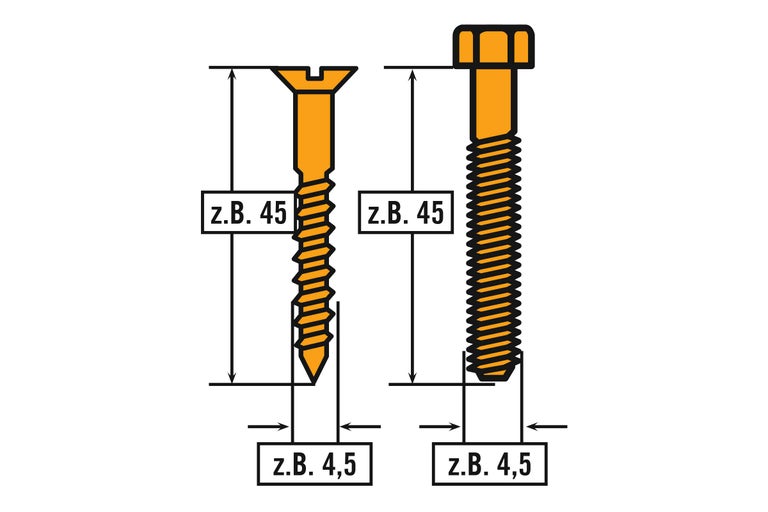 Représentation de vis avec indications de dimensions