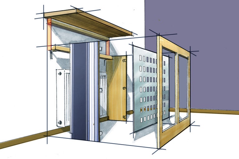 Skizze eines Badezimmers mit Holzelementen