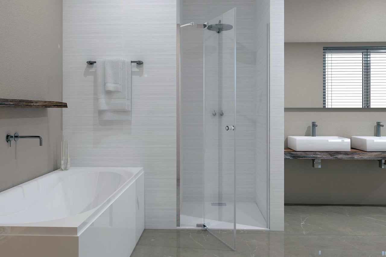 Modernes Badezimmer mit Dusche, Badewanne und Waschtischen