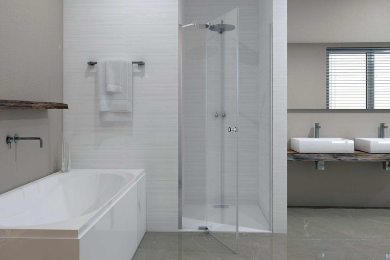 Modernes Badezimmer mit Dusche, Badewanne und Waschtischen