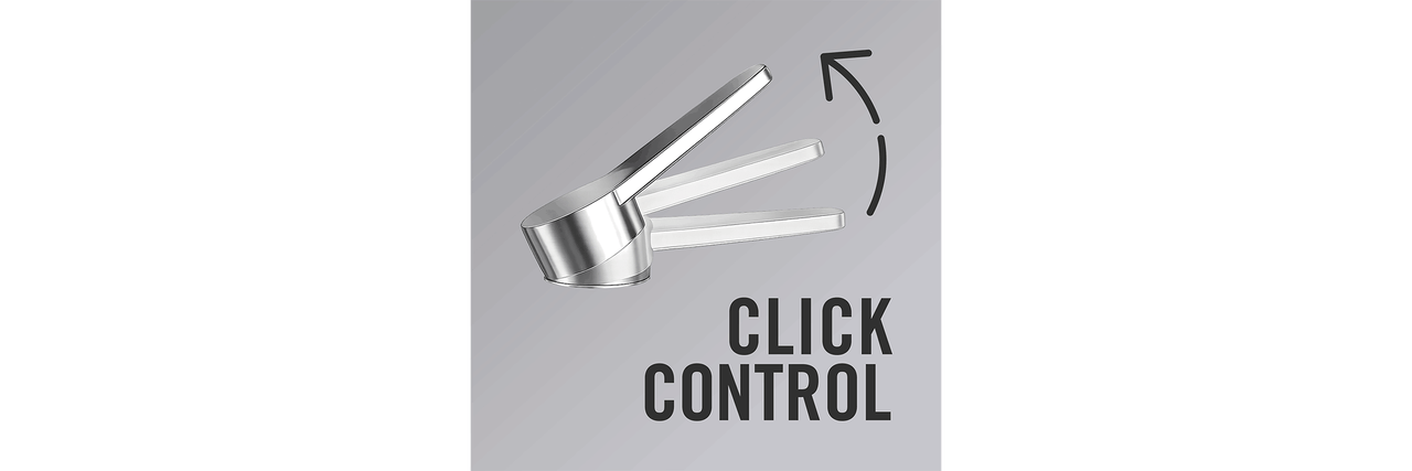Symbole de la fonction Click Control pour la robinetterie, représenté par un levier qui se déplace vers le haut par paliers.