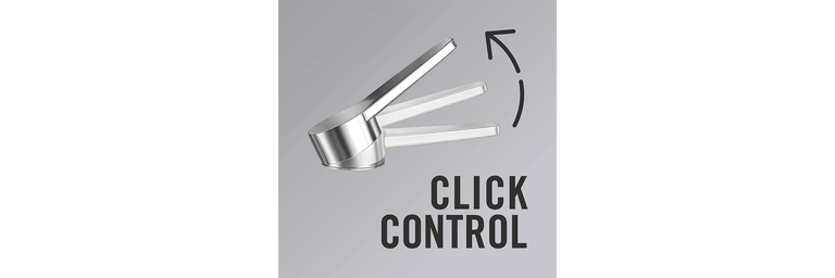 Symbole de la fonction Click Control pour la robinetterie, représenté par un levier qui se déplace vers le haut par paliers.
