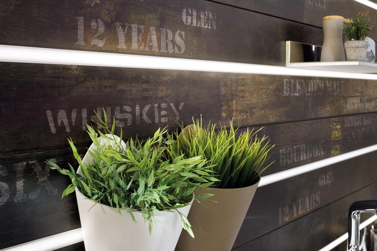 Panneaux muraux décoratifs avec plantes en pot et étagères