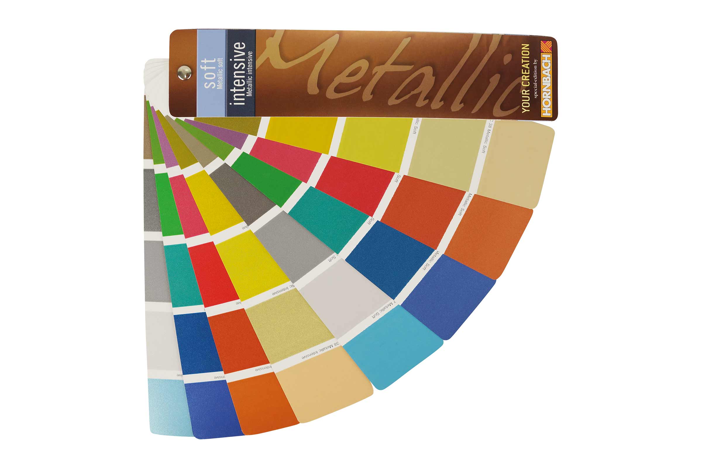 Farbfächer mit diversen Farbmustern für Metallic Soft und Metallic Intensive Farben