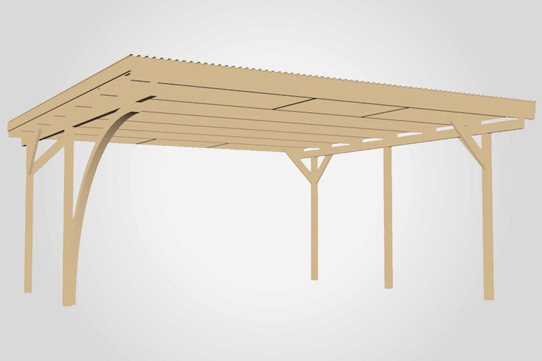 Holzcarport mit Flachdach für den Außenbereich