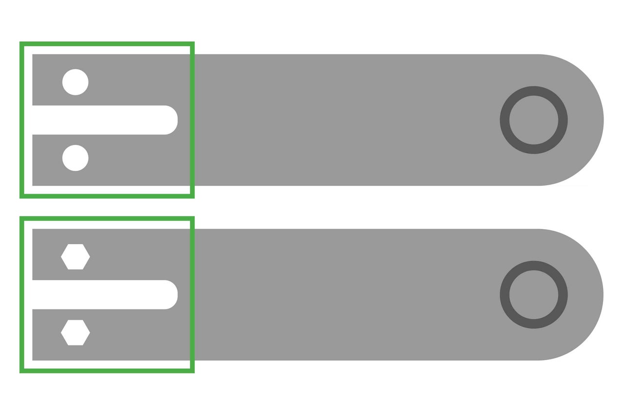 Deux pattes de fixation avec trous pour vis