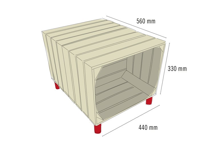 Caisse en bois avec des dimensions de 560 mm x 440 mm x 330 mm