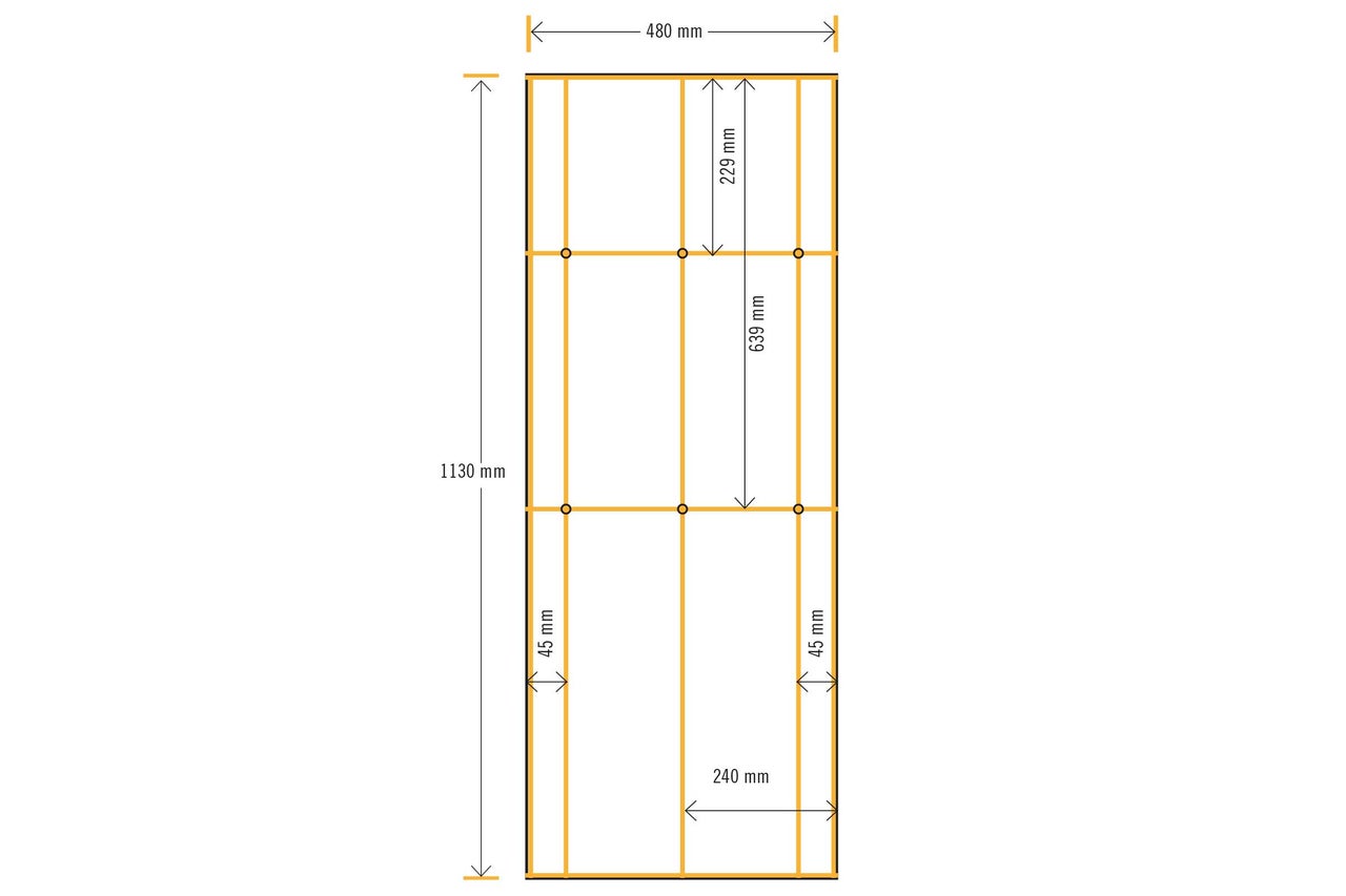Dessin technique d'une construction de cadre avec des dimensions en millimètres