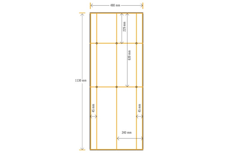 Dessin technique d'une construction de cadre avec des dimensions en millimètres