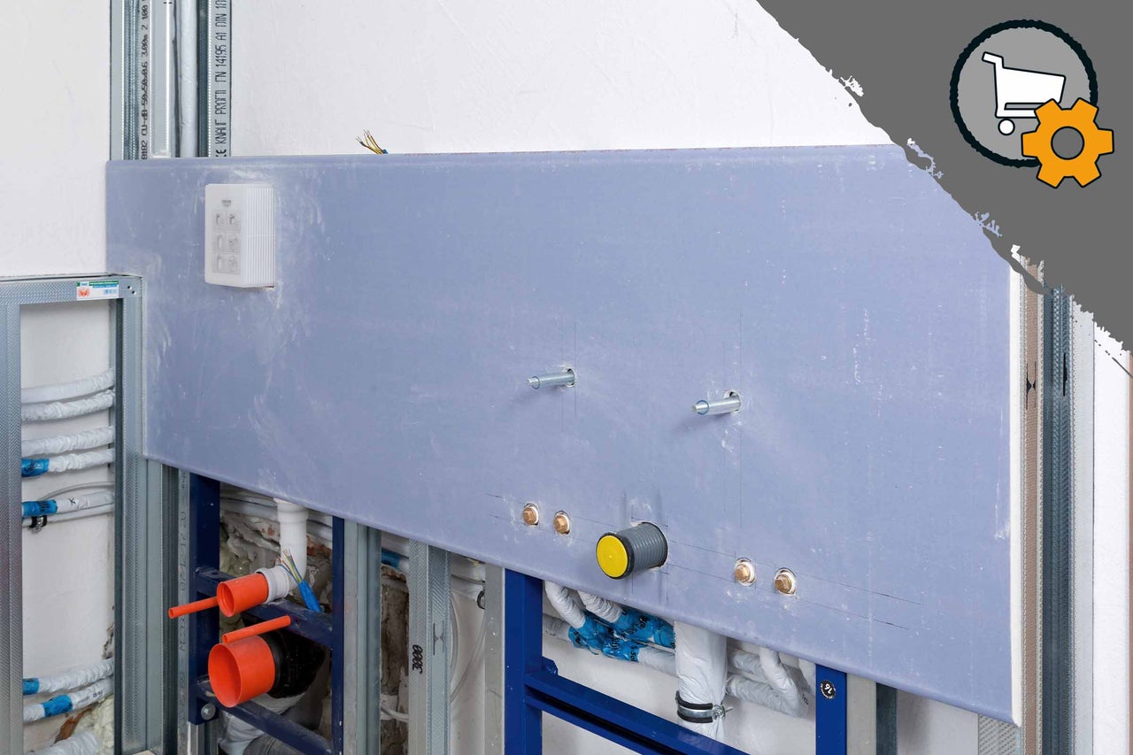 Installation en applique avec cloison sèche et tuyaux