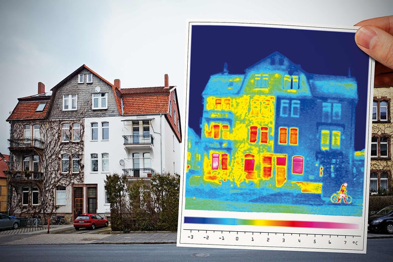 Image thermique d'une maison montrant les pertes de chaleur