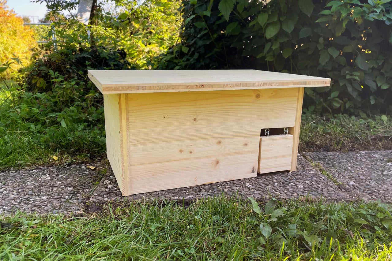 Abri pour hérisson en bois avec entrée