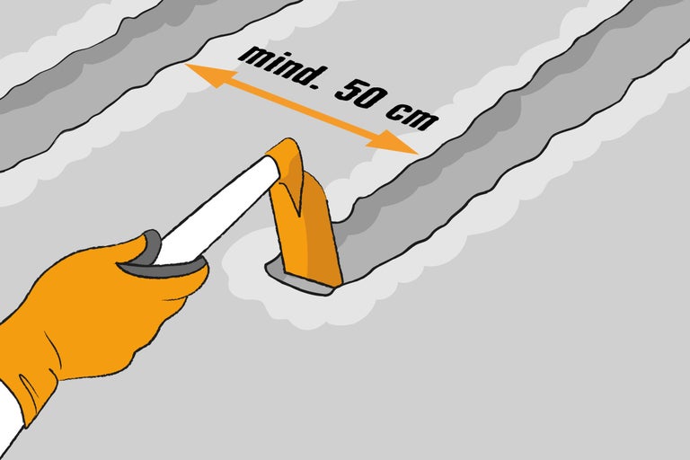 Illustration, die einen Mindestabstand von 50 Zentimetern zeigt