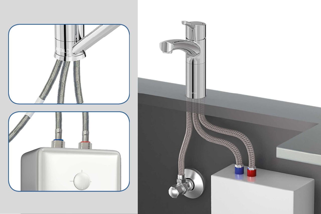 Robinet Avital avec chauffe-eau instantané et tuyaux flexibles