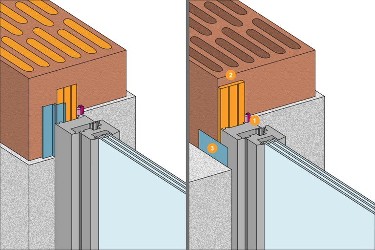 Illustration eines Fenstereinbaus mit verschiedenen Bauteilen
