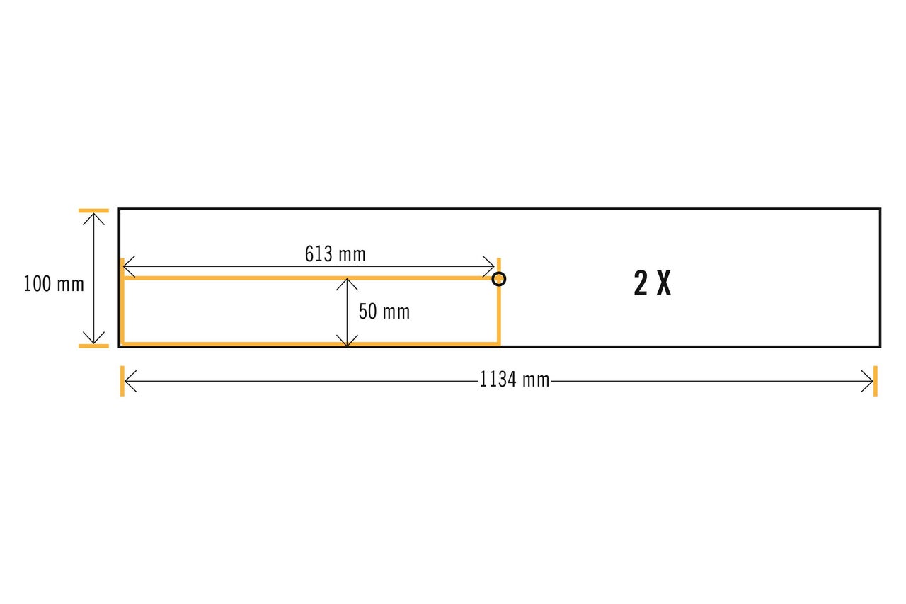 Abmessungen von zwei Artikeln: 1134 Millimeter mal 100 Millimeter und 613 Millimeter mal 50 Millimeter