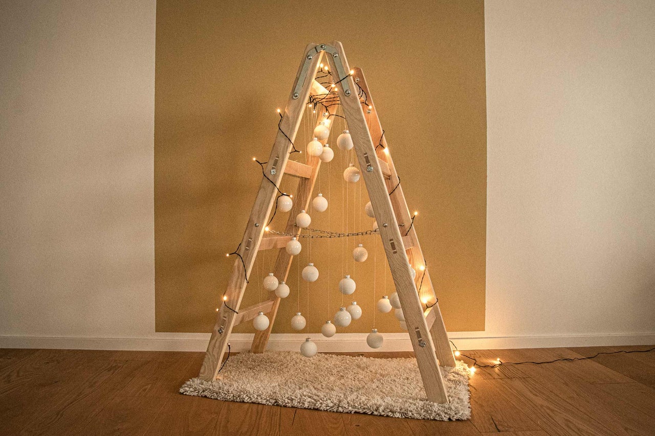 Sapin De Noël Mural En Bois Avec Lumières LED - Design échelle, 113x55cm - Décoration Festive Pour Salon, Chambre, Magasin
