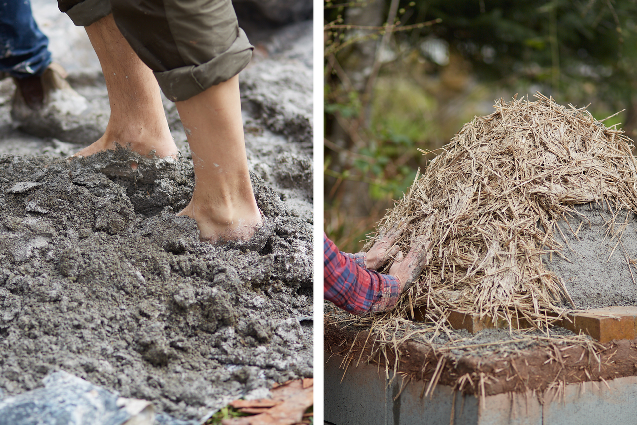 Bau eines Lehmofens mit Lehm und Stroh