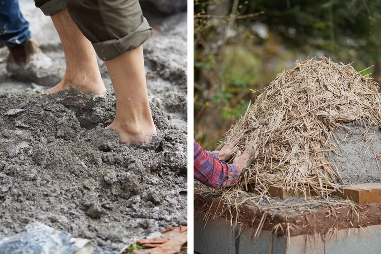 Bau eines Lehmofens mit Lehm und Stroh