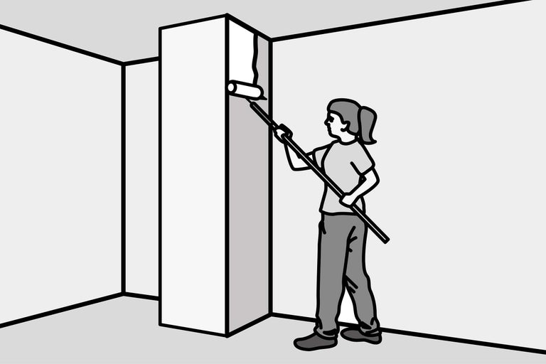 Illustration einer Person, die mit einer Farbwalze eine Wand streicht.