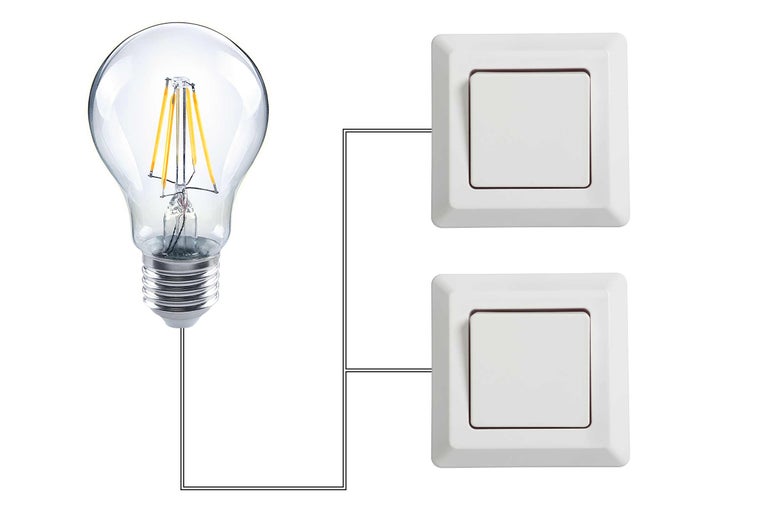 Schéma de câblage avec ampoule et deux interrupteurs