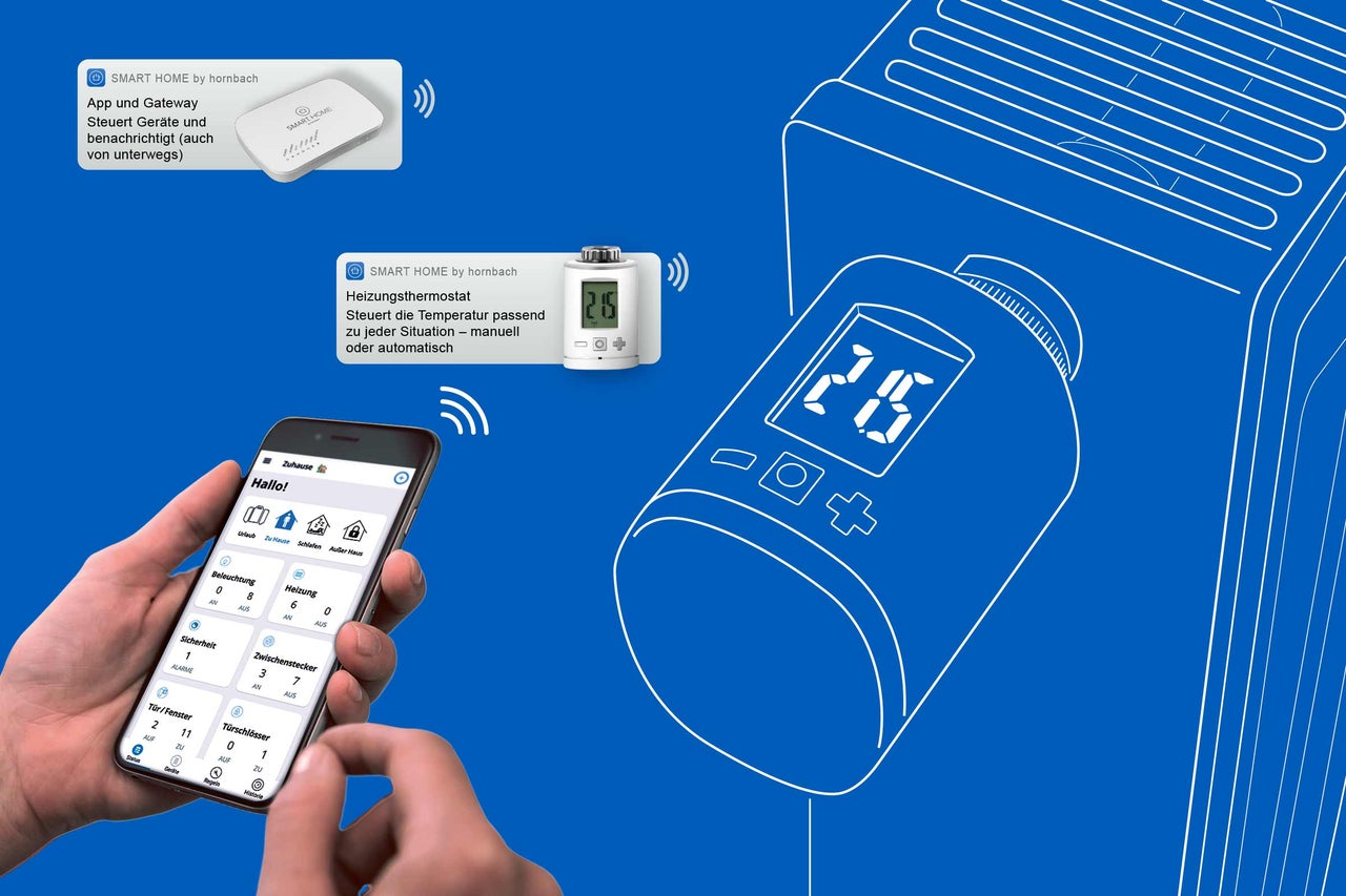 Smartphone avec l'application Smart Home pour contrôler le chauffage et d'autres appareils