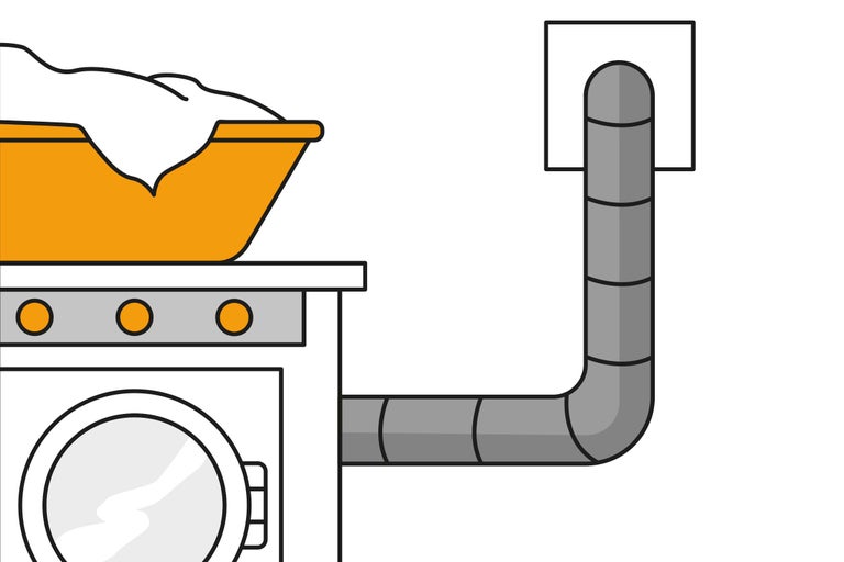 Illustration d'un lave-linge avec un panier à linge et un tuyau d'évacuation