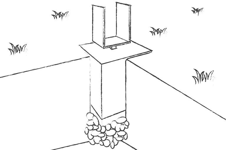 Illustration d'un support de poteau en H bétonné dans le jardin