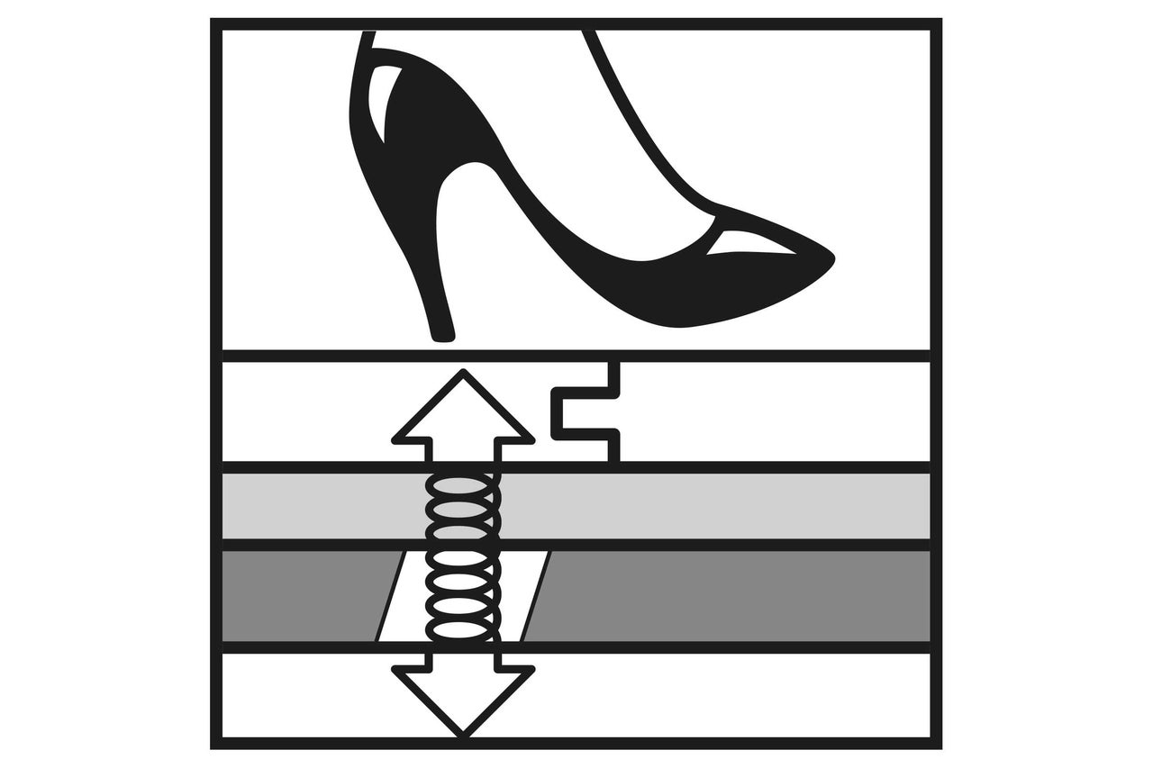 Symbole pour l'isolation phonique aux bruits d'impact avec chaussure à talon, flèches et ressort