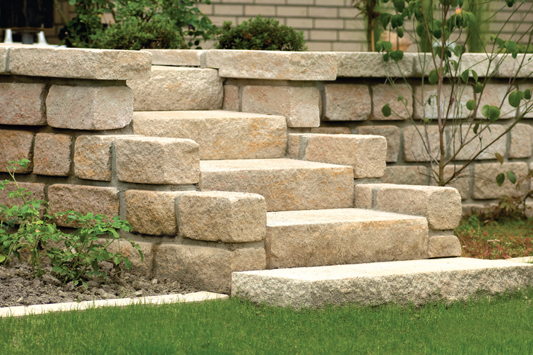 Escalier en pierres naturelles dans un jardin avec des plantes