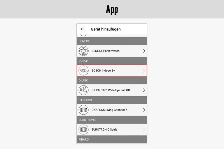 Vue de l'application avec l'option BOSCH Indego S+