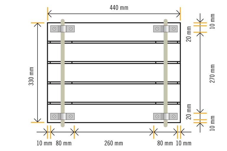 Technische Zeichnung mit Maßangaben: 440 mm breit, 330 mm hoch