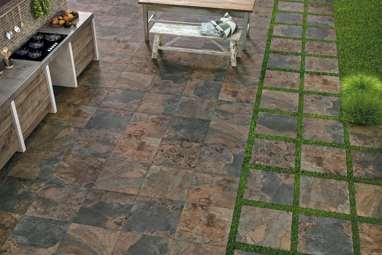 Terrasse avec pavés et coin salon