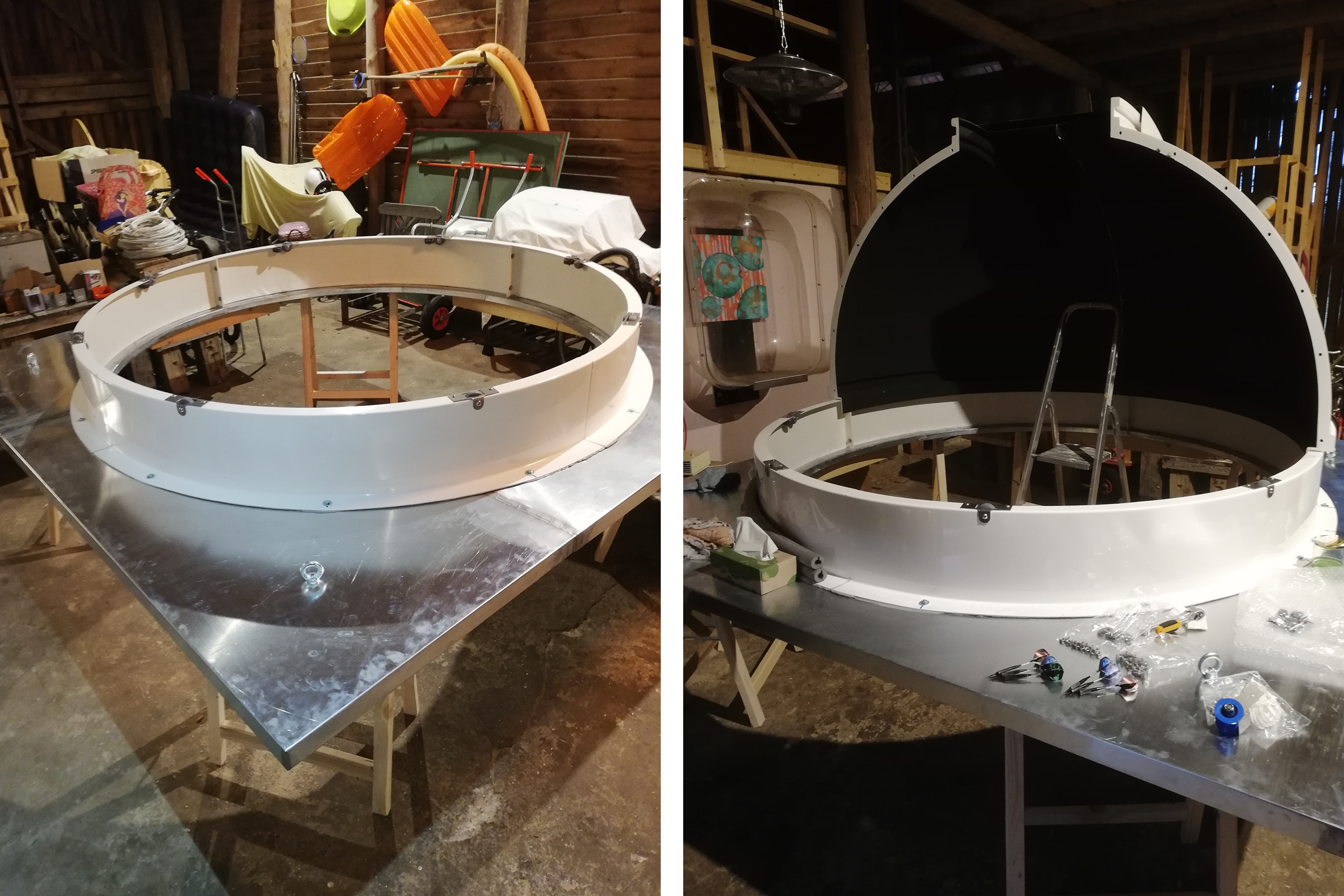 Kit de demi-dôme sur une table en métal avec accessoires