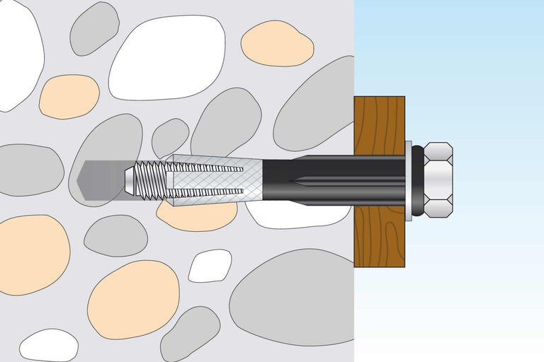 Illustration einer Dübelbefestigung in Steinmauer