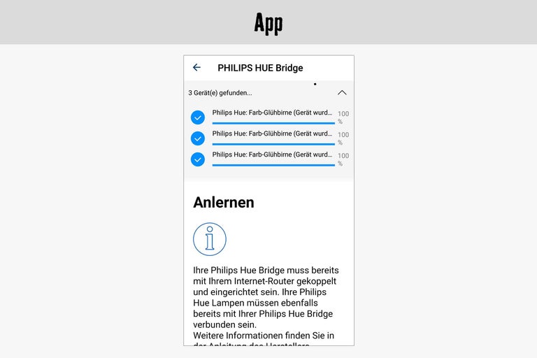 Affichage de l'application Philips Hue avec les ampoules connectées