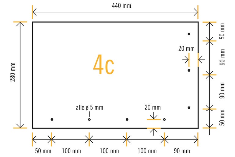 Abmessungen des Produkts, Länge 440 mm, Höhe 280 mm