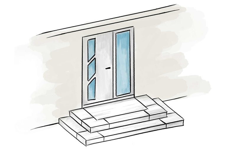 Illustration d'une porte d'entrée avec des marches