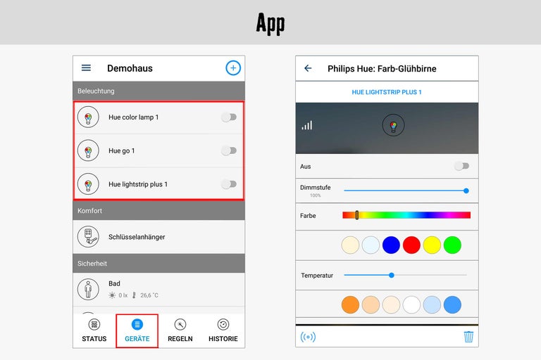 Application Philips Hue pour contrôler les lampes