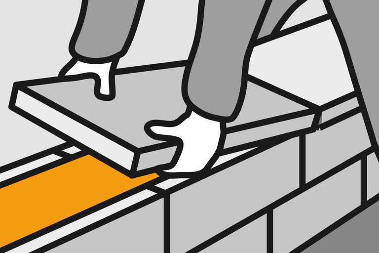 Illustration der Installation von Steinen auf einer Mauer mit Mörtel