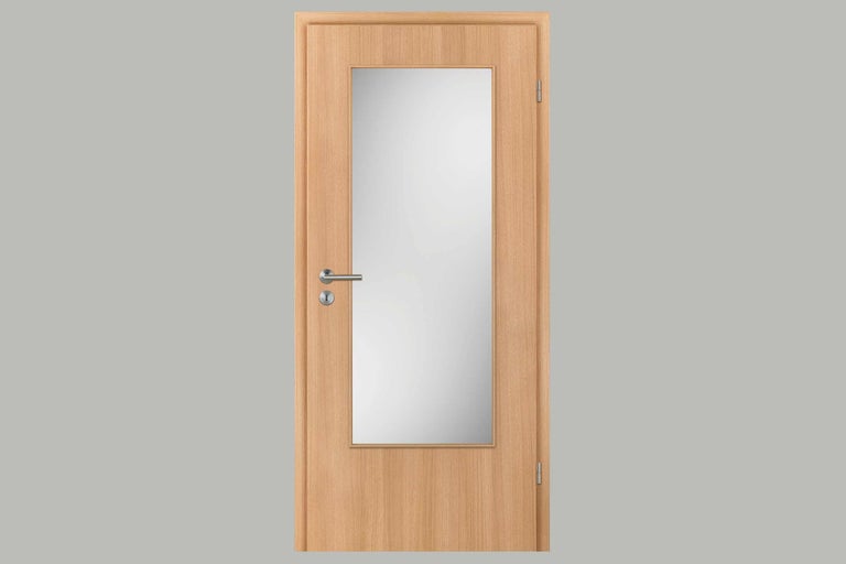 Porte en bois avec insertion de verre et poignée