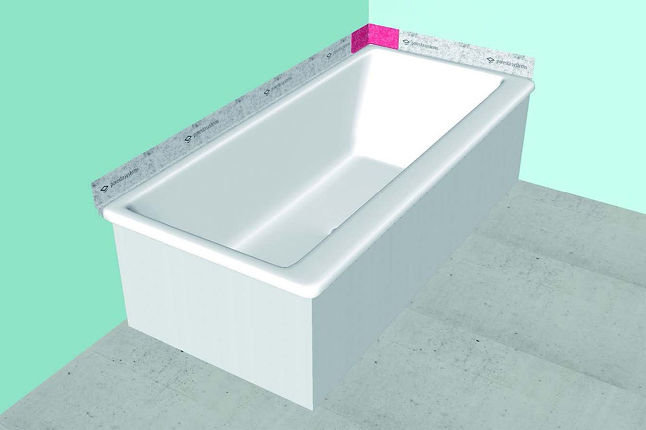 Installation einer Badewanne mit Dichtband und Dichtecke