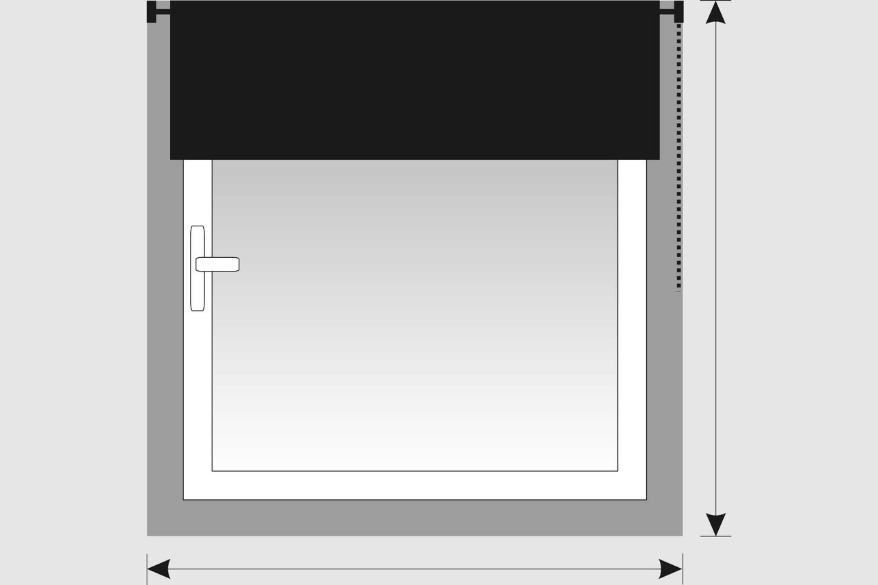 Schéma d'une fenêtre avec volet roulant illustrant les instructions de mesure
