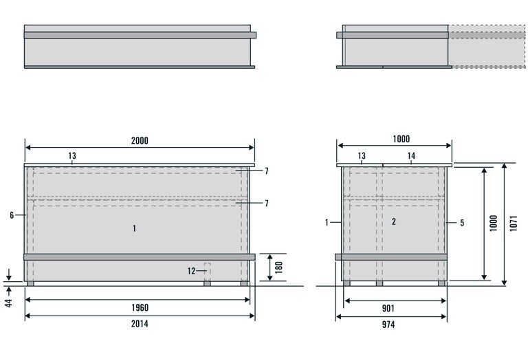 Technische Zeichnung einer Poolabdeckung mit Maßangaben
