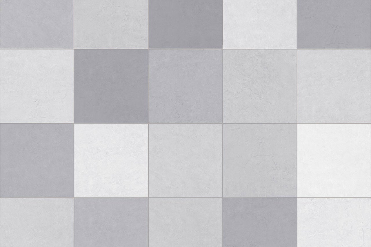 Carreaux de sol ou muraux carrés à motif damier avec une surface structurée dans différentes nuances.