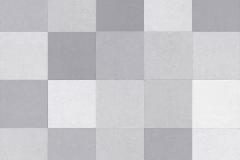 Carreaux de sol ou muraux carrés à motif damier avec une surface structurée dans différentes nuances.