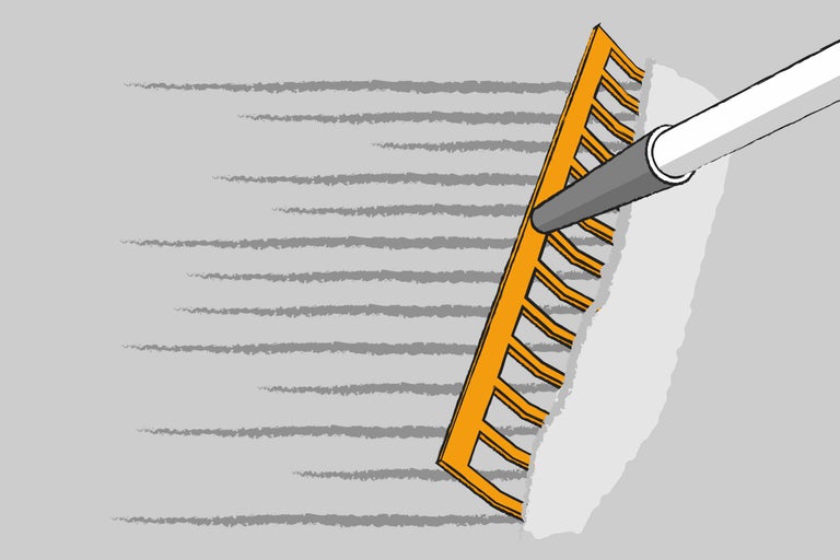 Illustration d'un râteau qui déblaie le sol.